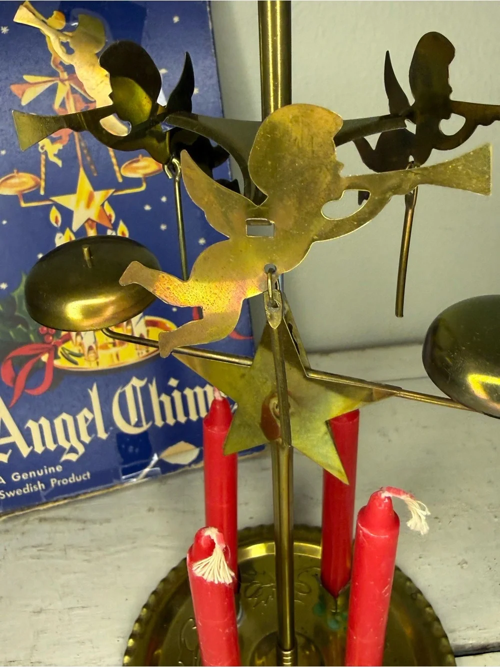 Vintage IOB Christmas Angel Candle Sweden Chimes With Original Box & Candles